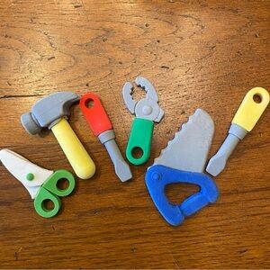 Set of 6 Mini Small Puzzle Erasers Tools Hammer Saw Scissors Screwdriver Wrench